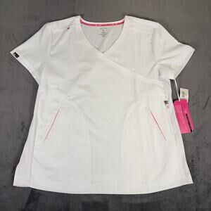 Koi Lite Scrub Top Womens XL White Philosophy Slim Fit Medical Uniform Shirt NWT